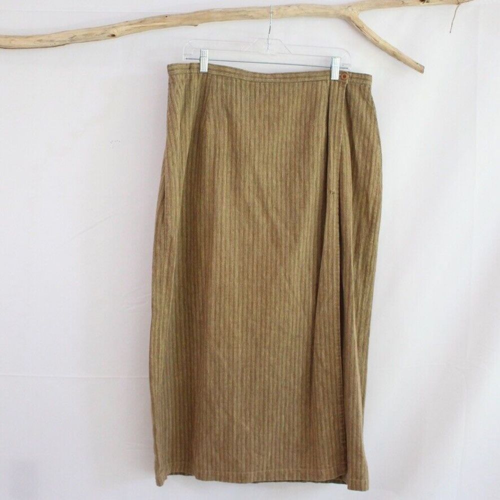 Cotton Ginny Plus Linen Blend Skirt Size 16 Long Modest Striped Brown Tan Wrap